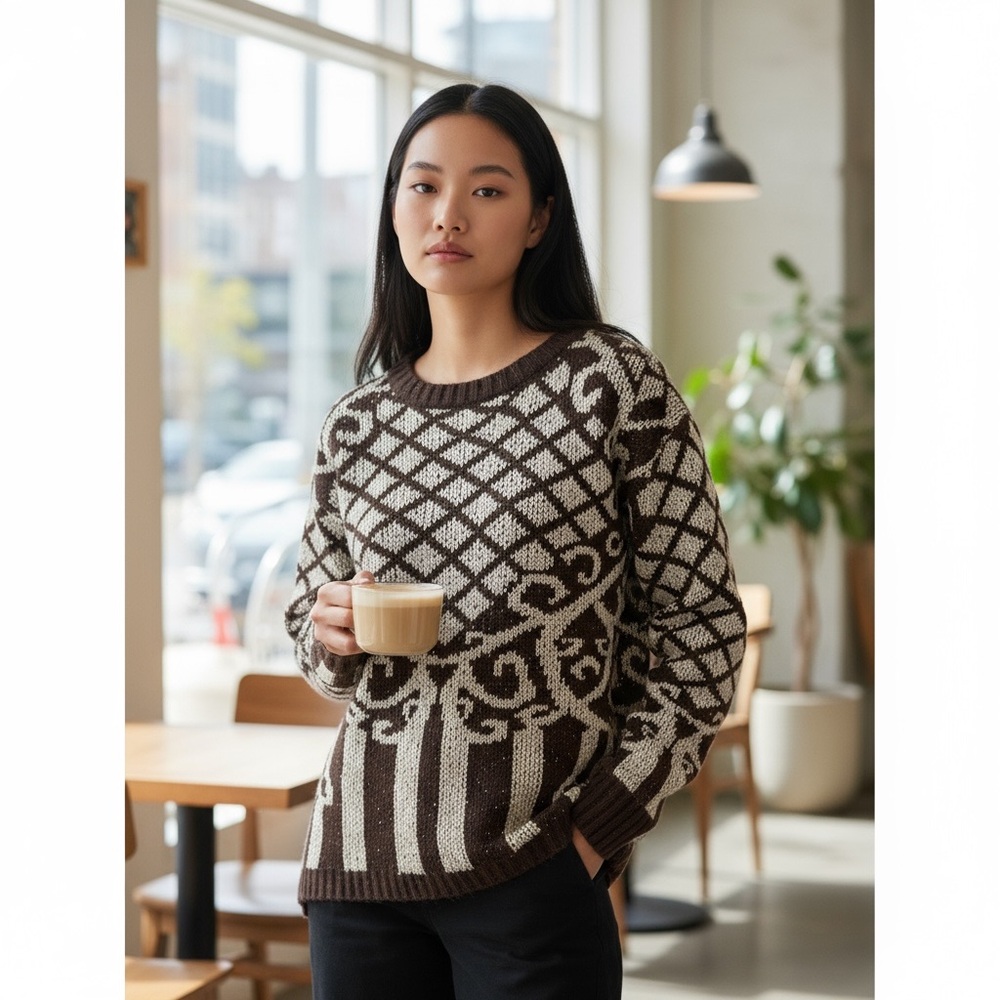 Shoreline Brown and Cream Geometric Sweater